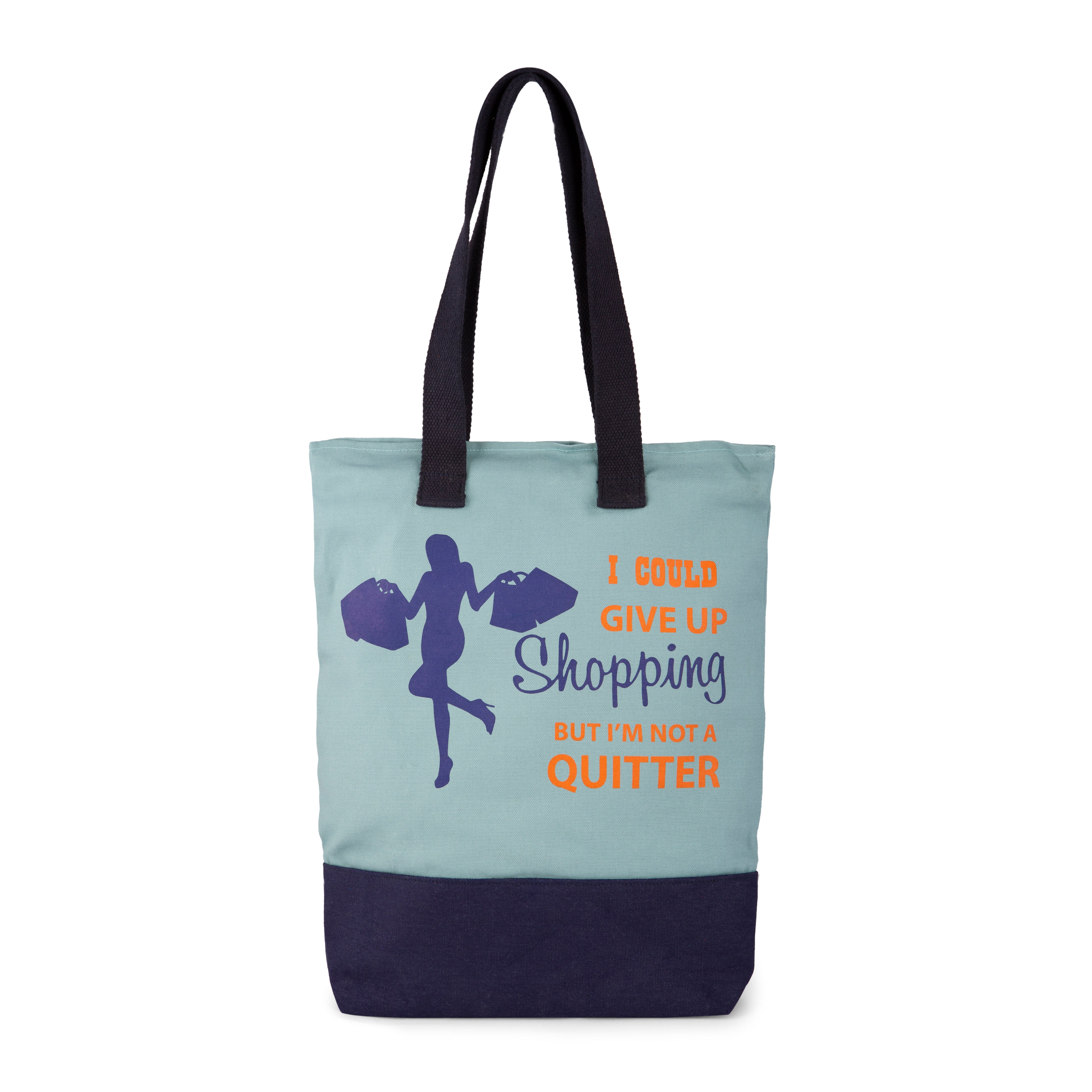 Teal printed cotton bag (Girl Shopping)