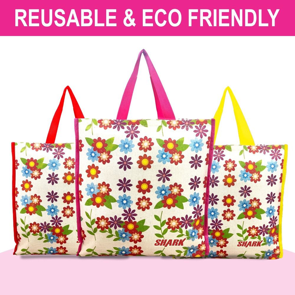 Set of 3 cotton canvas printed bags